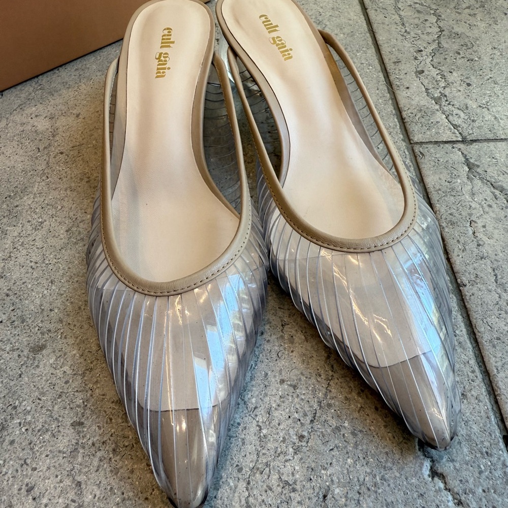 Cult Gaia Silver and Cream Mules
